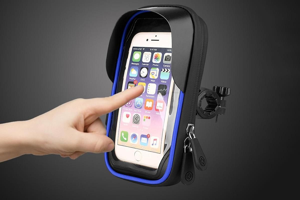 Waterproof Bike Phone Holder Fully Enclosed Touch Sensitive Phone Mount-Blue - Image 3