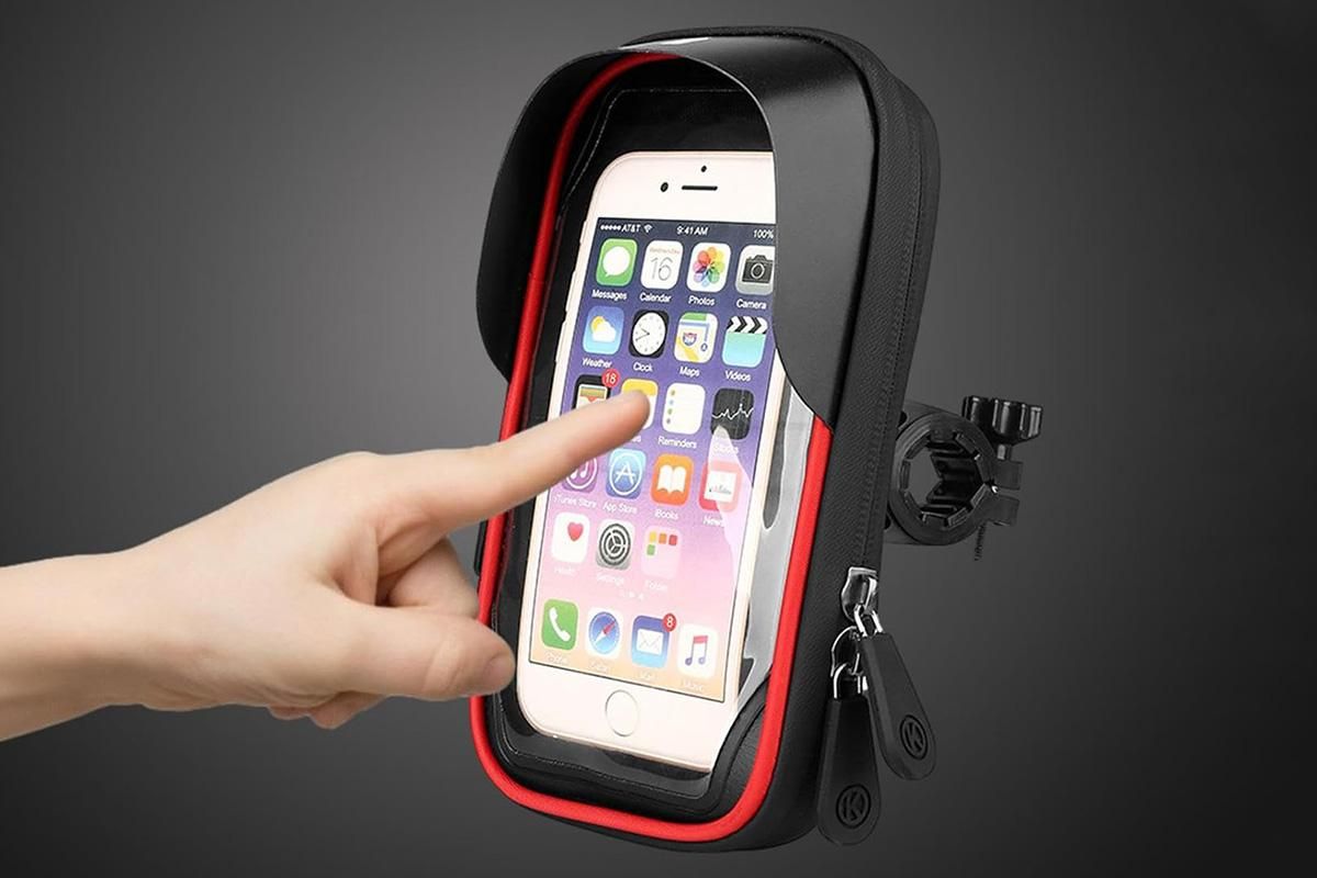 Waterproof Bike Phone Holder Fully Enclosed Touch Sensitive Phone Mount-Red - Image 3
