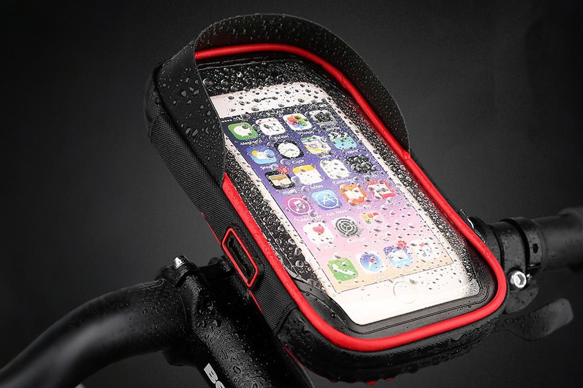 Waterproof Bike Phone Holder Fully Enclosed Touch Sensitive Phone Mount-Red - Image 5