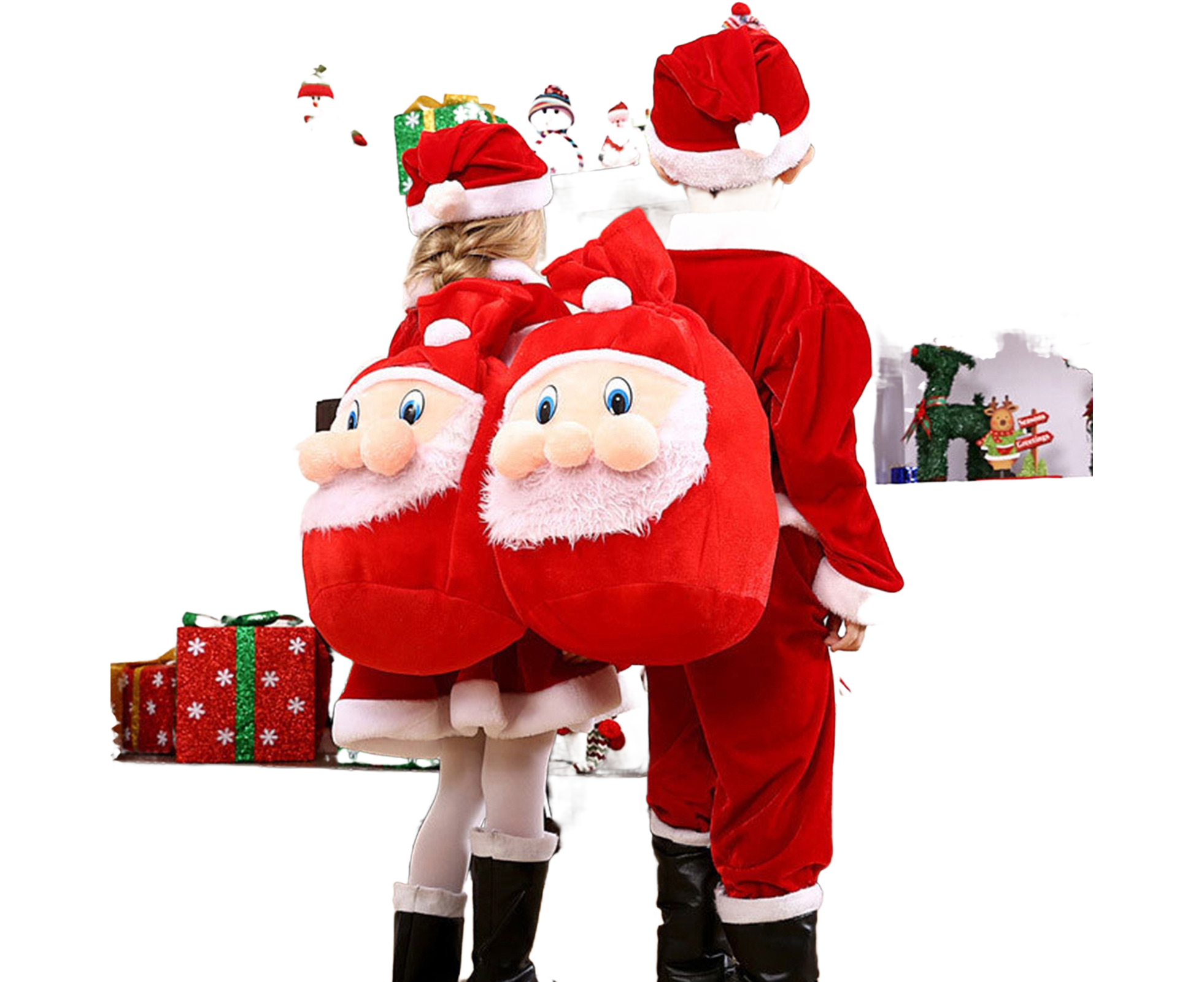 Xmas Candy Bag 3D Santa Velvet-Red - Image 1