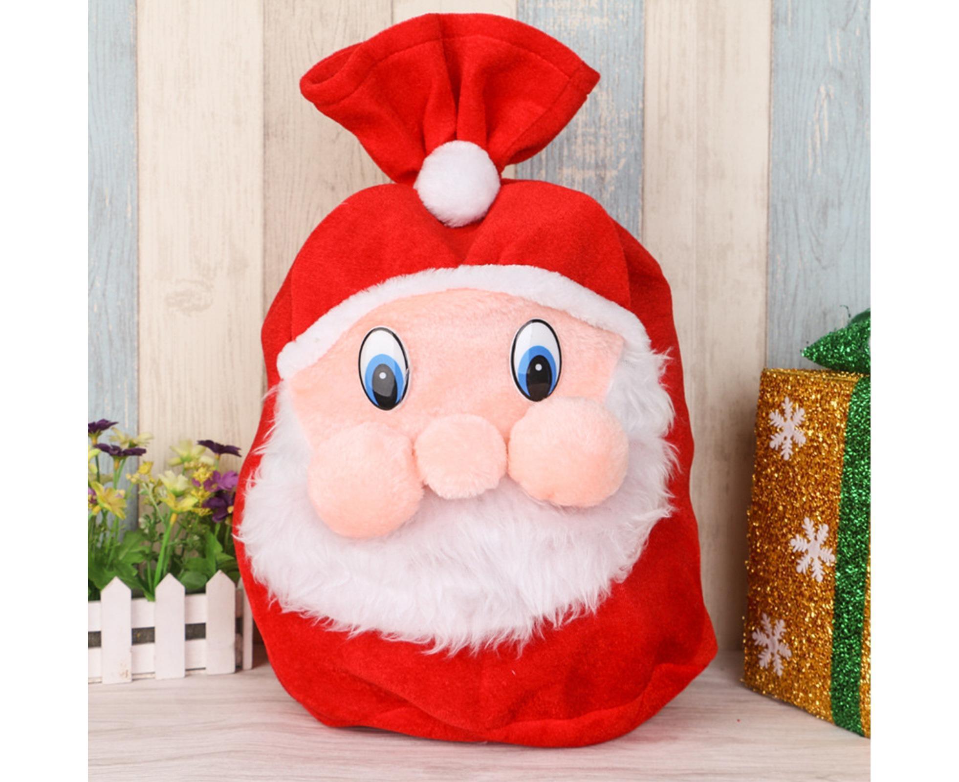 Xmas Candy Bag 3D Santa Velvet-Red - Image 4