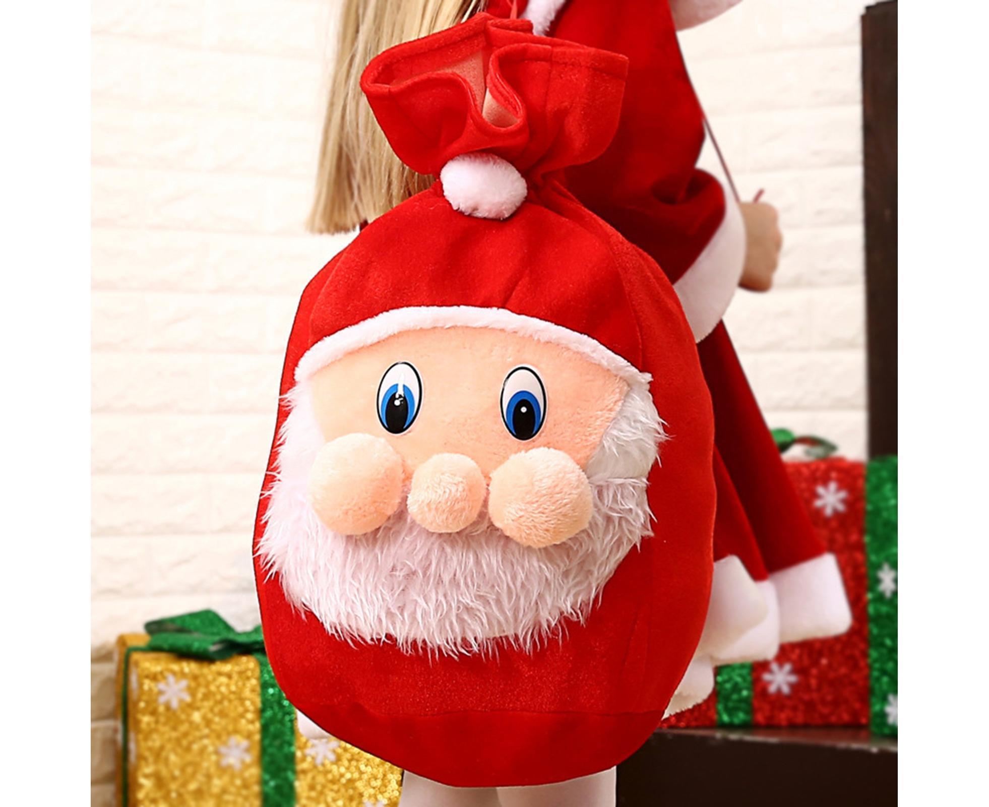 Xmas Candy Bag 3D Santa Velvet-Red - Image 5