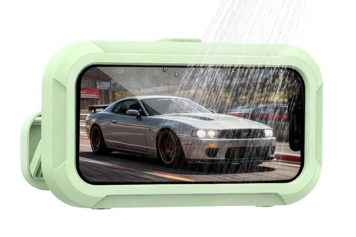 Waterproof Anti-Fog Rotating Shower Phone Holder for Bathroom-Light Green - Image 3
