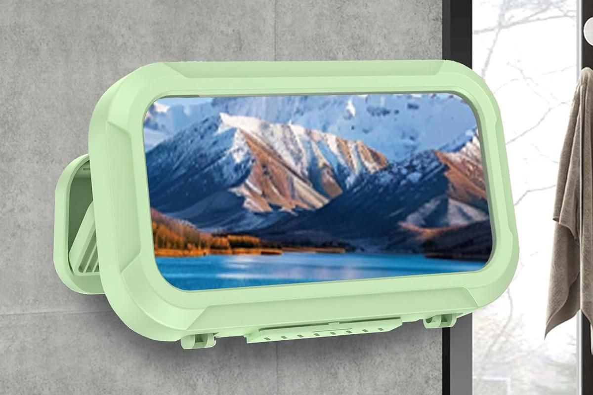 Waterproof Anti-Fog Rotating Shower Phone Holder for Bathroom-Light Green - Image 4
