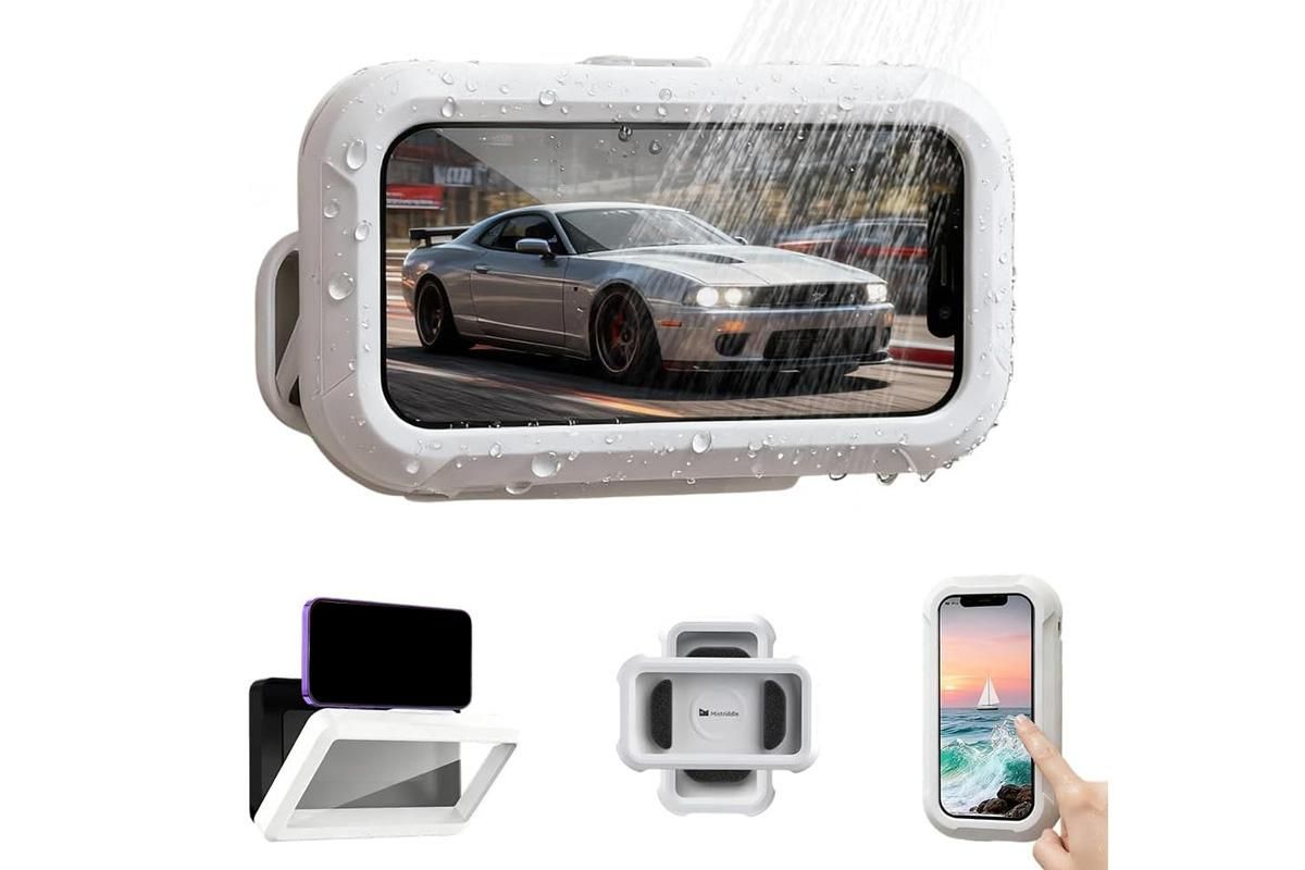 Waterproof Anti-Fog Rotating Shower Phone Holder for Bathroom-White - Image 3