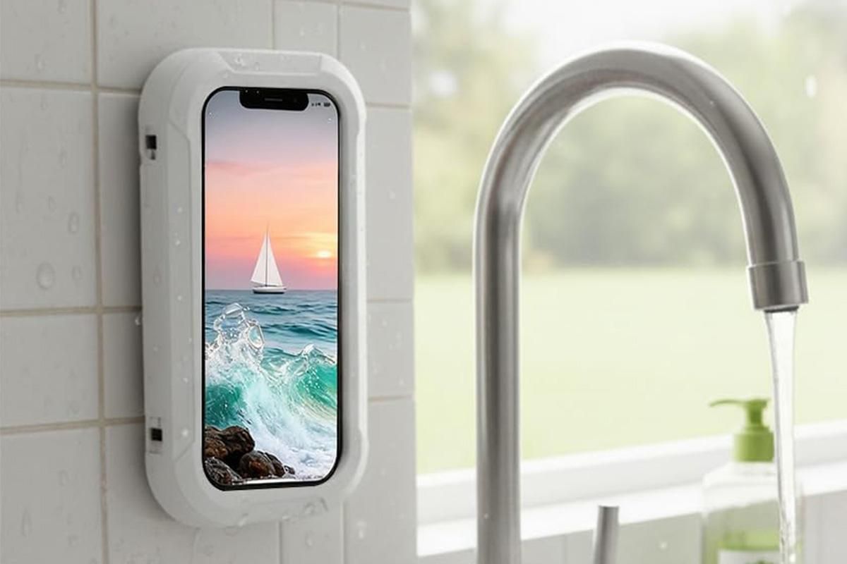 Waterproof Anti-Fog Rotating Shower Phone Holder for Bathroom-White - Image 4