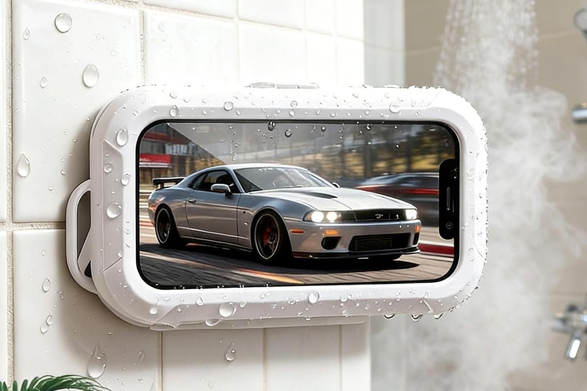 Waterproof Anti-Fog Rotating Shower Phone Holder for Bathroom-White - Image 5
