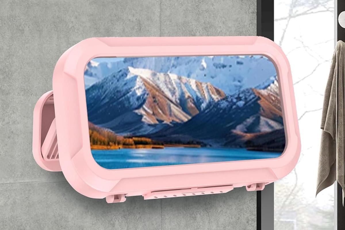 Waterproof Anti-Fog Rotating Shower Phone Holder for Bathroom-Light Pink - Image 6