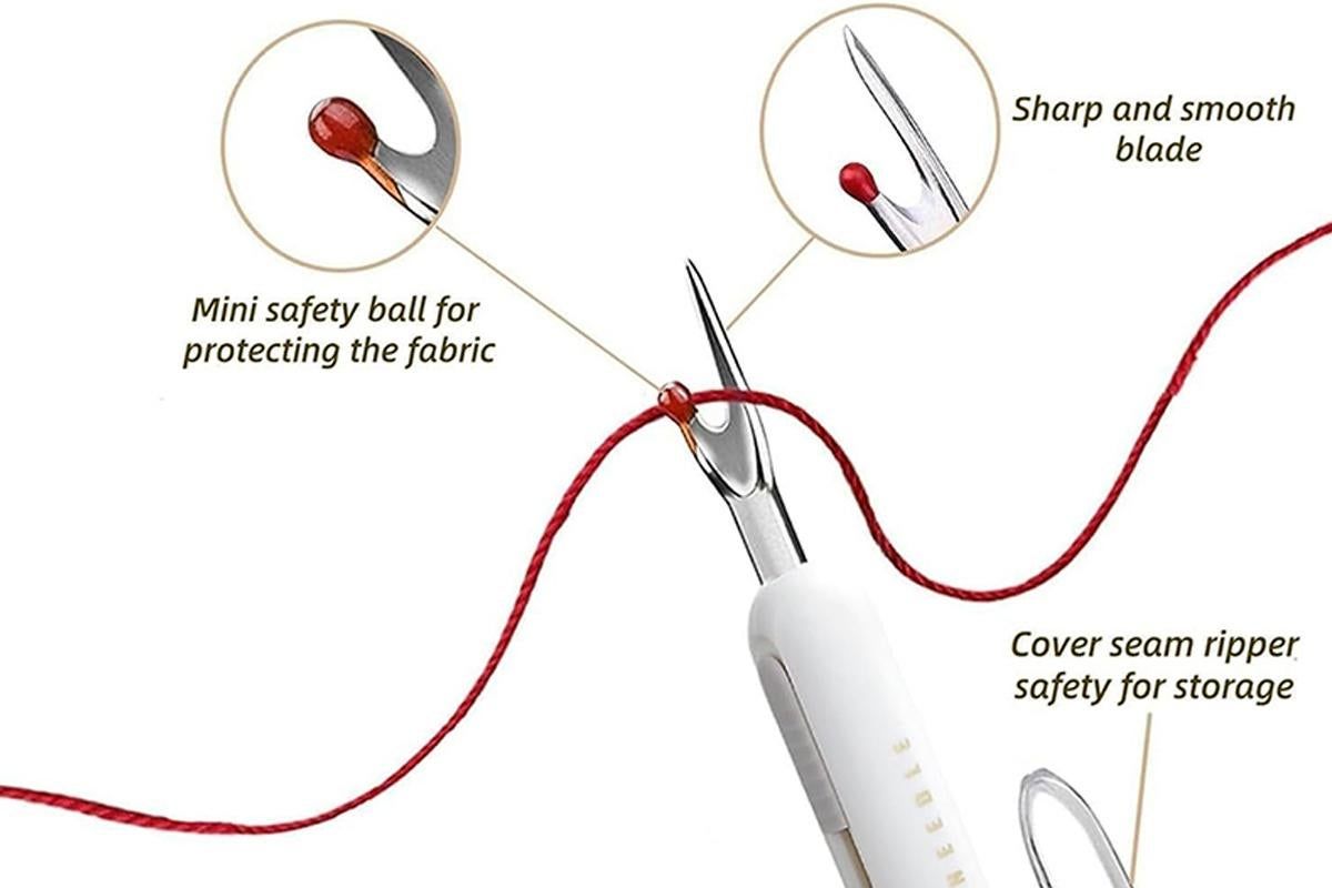 2-In-1 Needle Threader Seam Ripper Kit Thread Remover Sewing Ripper Tool-Light Grey - Image 3