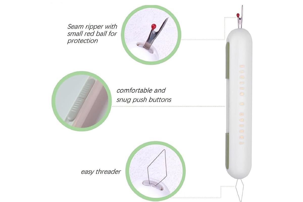 2-In-1 Needle Threader Seam Ripper Kit Thread Remover Sewing Ripper Tool-Light Grey - Image 4