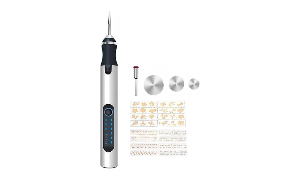 Electric Micro Engraver Pen DIY Engraving Tool Kit Cordless Portable Rechargeable Engraving Pen-Silver - Image 2