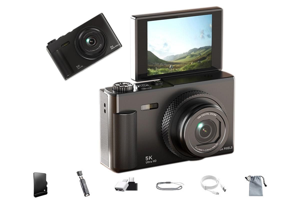 5K Digital Camera 18X Zoom Flip Screen Shoot Camera 64GB Memory Card-Black - Image 6