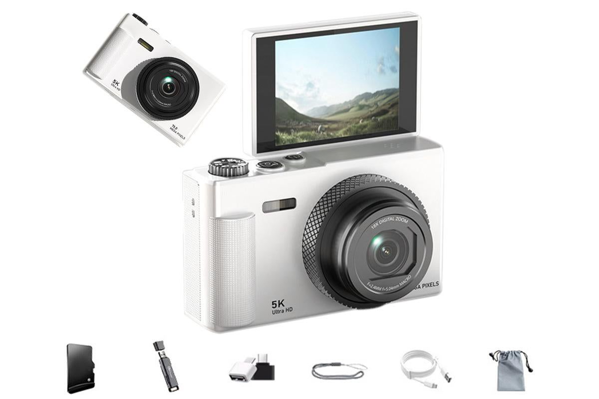 5K Digital Camera 18X Zoom Flip Screen Shoot Camera 64GB Memory Card-Black - Image 8