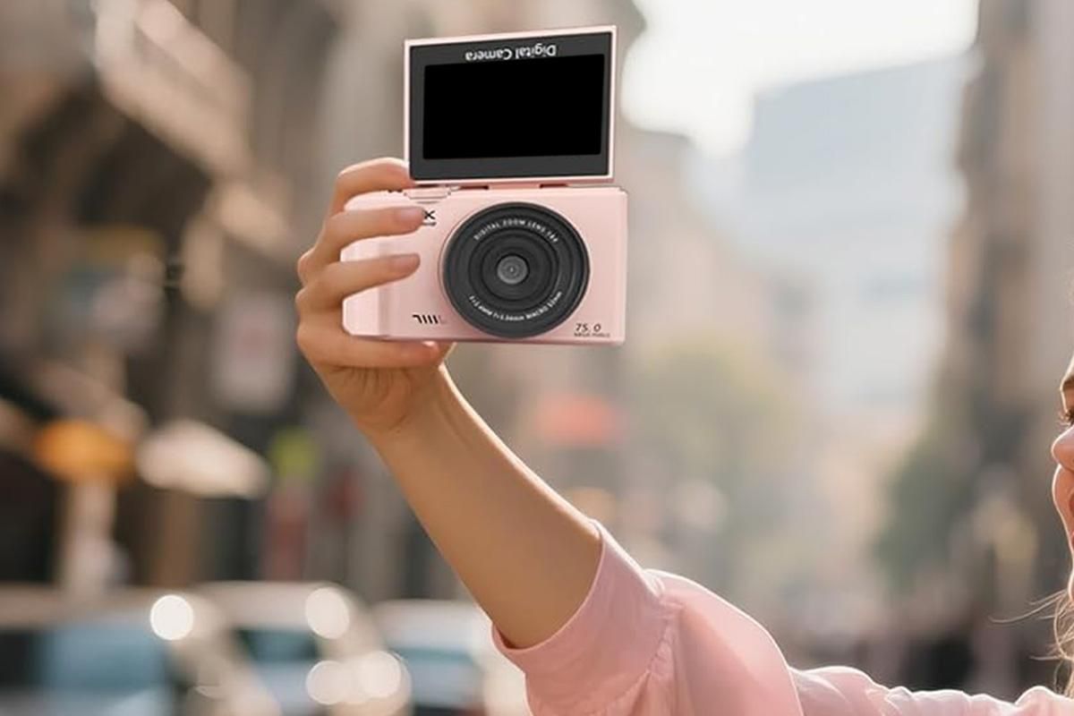 5K Digital Camera with 180-degree Flip Screen Vlogging Camera for YouTube -Pink - Image 4