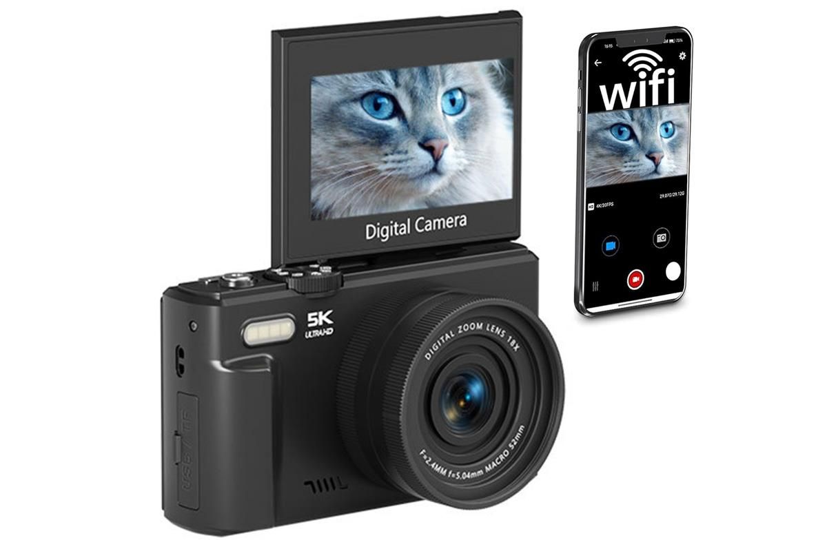 5K Digital Camera with 180-degree Flip Screen Vlogging Camera for YouTube -Pink - Image 7