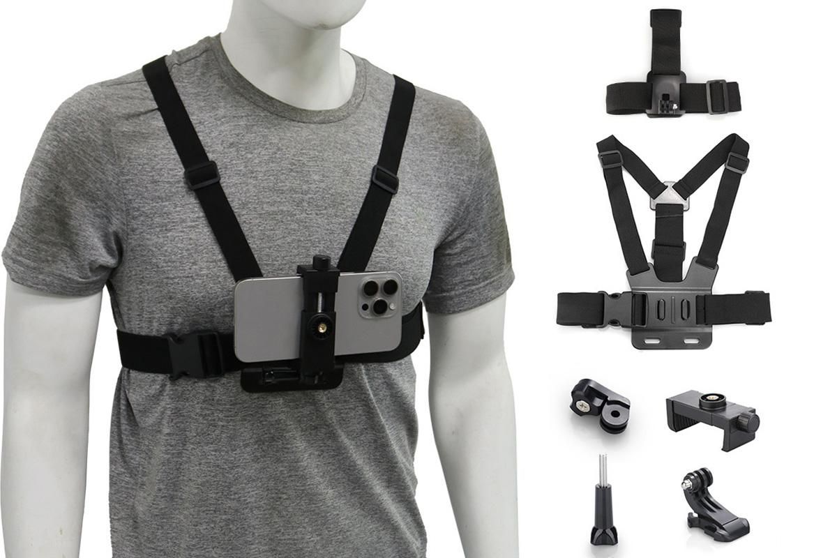 6-Piece Head Strap and Chest Harness Mount Kit for Phone Action Camera - Image 1