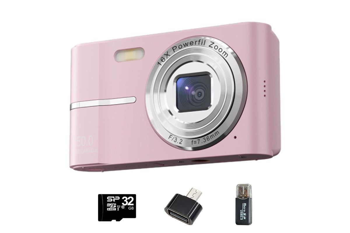 Digital Camera 4K Screen Video Camera With 32GB Memory Card-Pink - Image 3