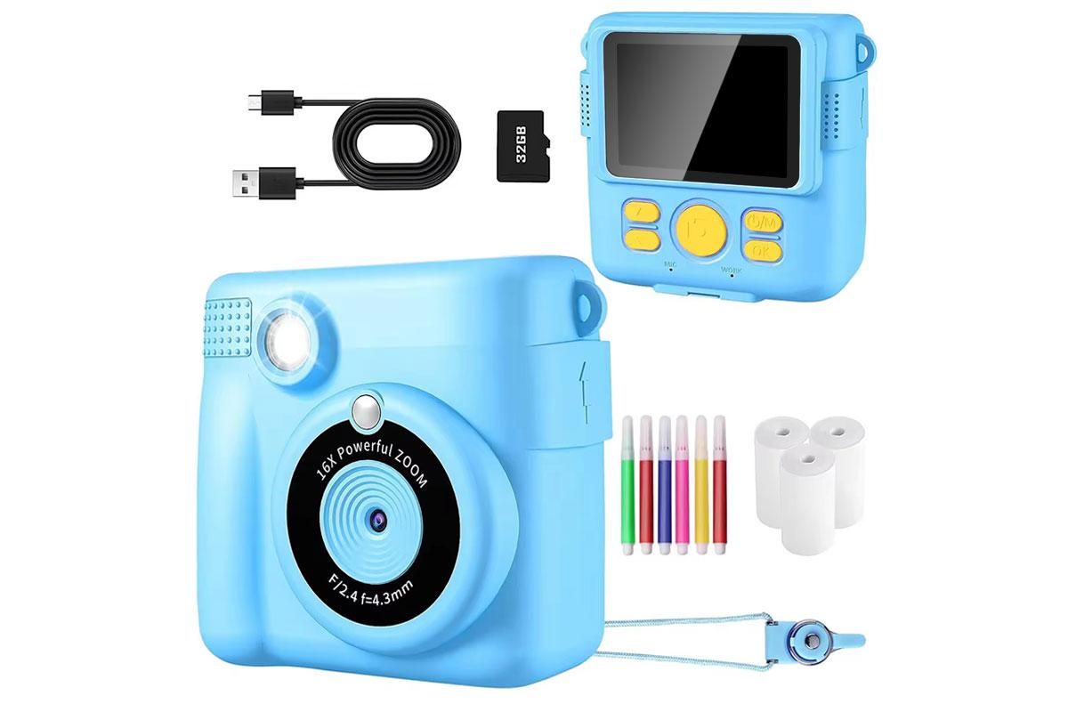 Instant Print Camera for Kids Zero Ink Print Photo Camera with 32G TF Card-Blue - Image 2