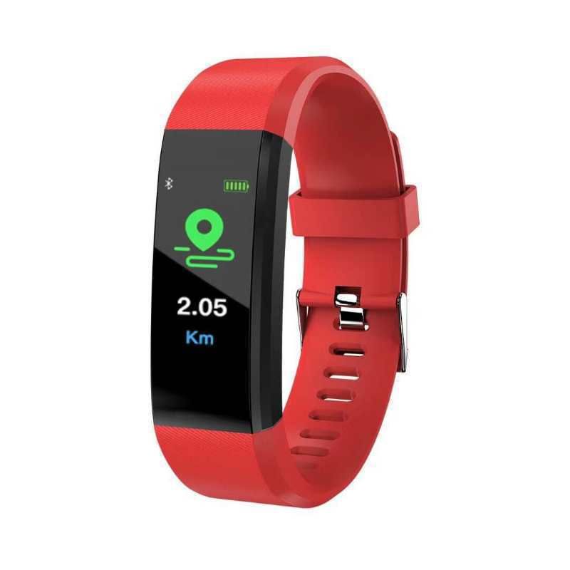 Bluetooth Smart Fitness Tracker Band Heart Rate Monitor Armband-Red - Image 1