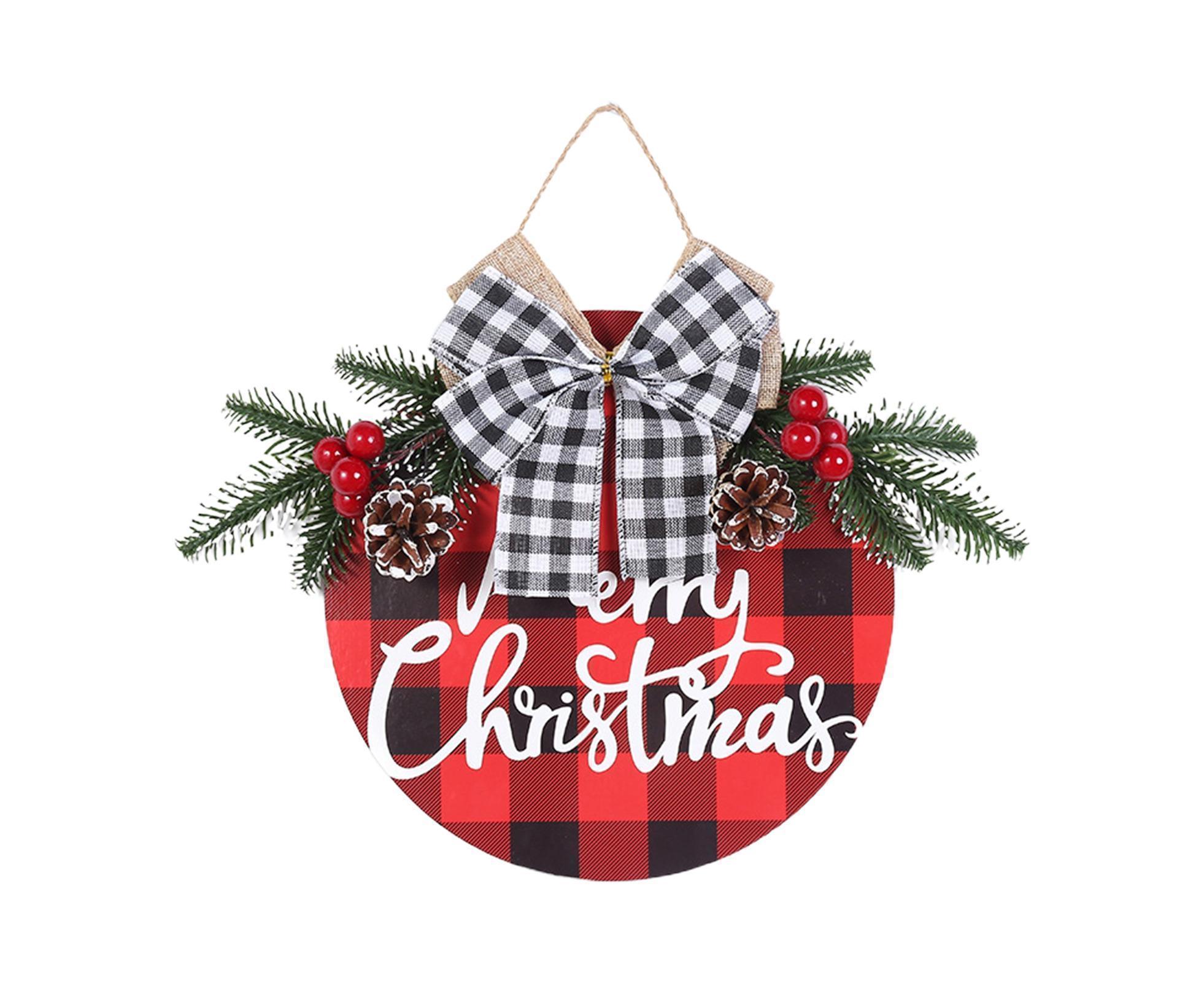 Welcome Sign Bow-knot Plaid Wooden Sign-Red - Image 2