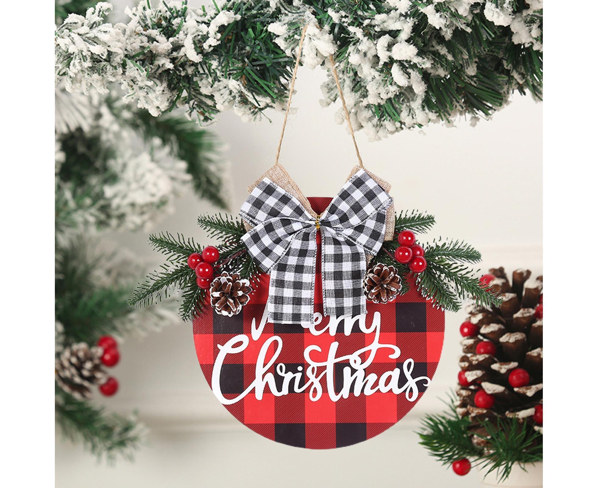 Welcome Sign Bow-knot Plaid Wooden Sign-Red - Image 3
