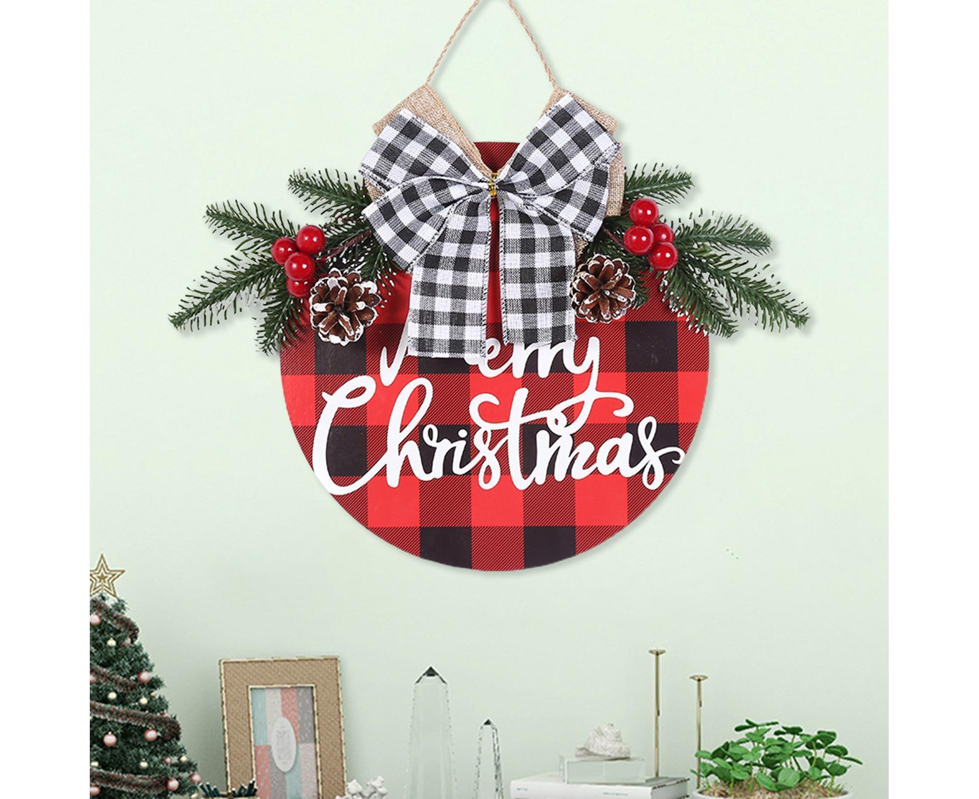 Welcome Sign Bow-knot Plaid Wooden Sign-Red - Image 4