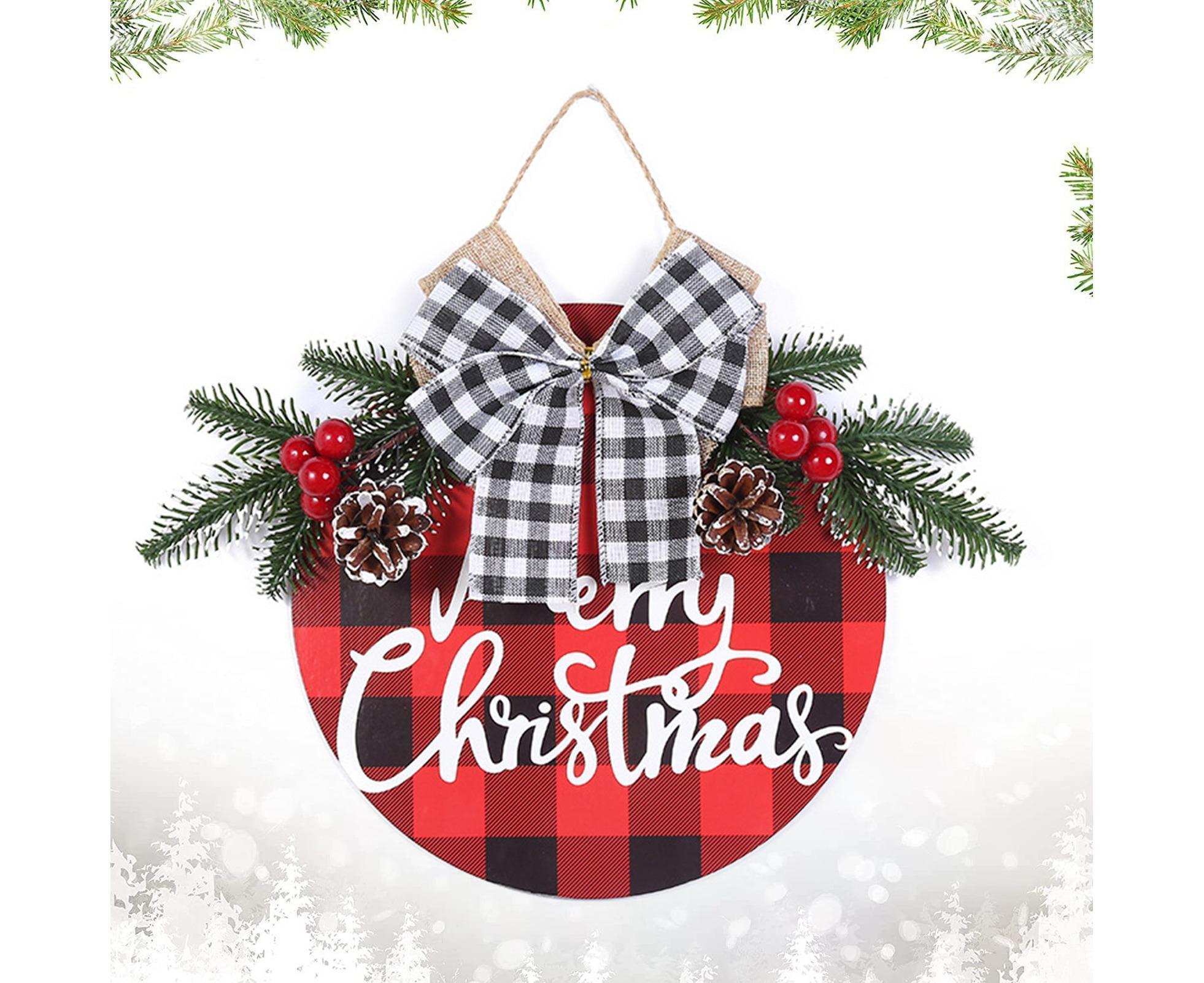 Welcome Sign Bow-knot Plaid Wooden Sign-Red - Image 5