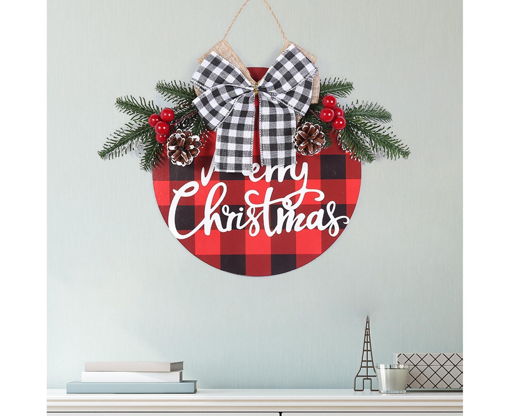 Welcome Sign Bow-knot Plaid Wooden Sign-Red - Image 7