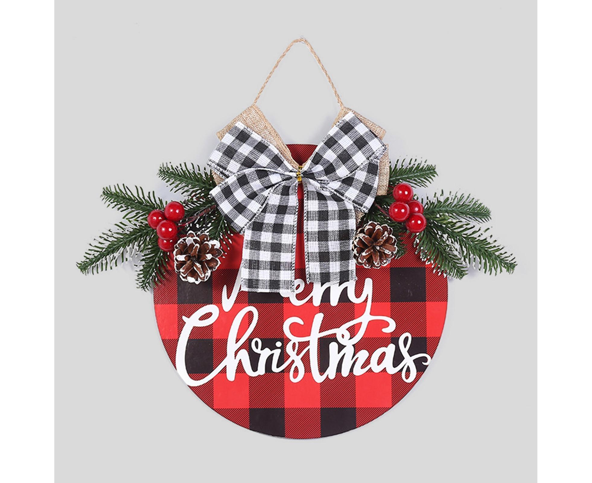 Welcome Sign Bow-knot Plaid Wooden Sign-Red - Image 8
