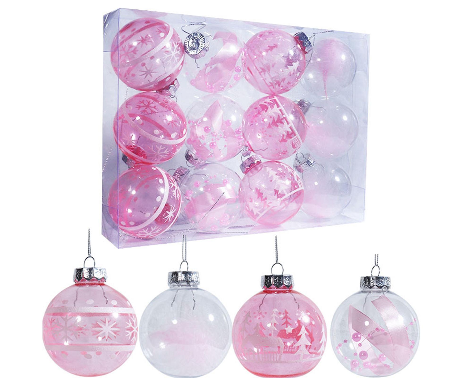 12Pcs Xmas Ball Ornament Round Party-Pink 8cm - Image 2