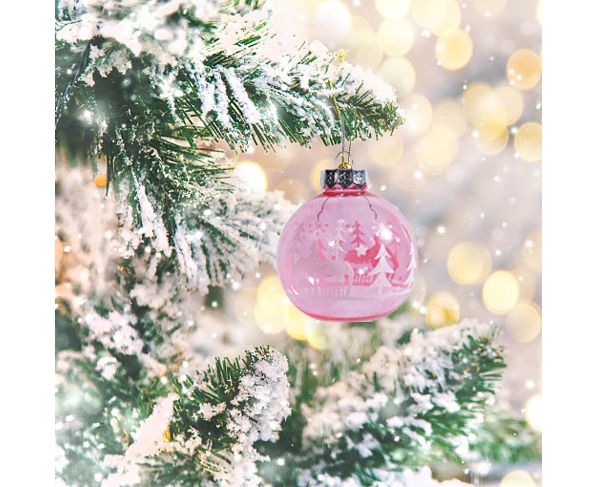12Pcs Xmas Ball Ornament Round Party-Pink 8cm - Image 3