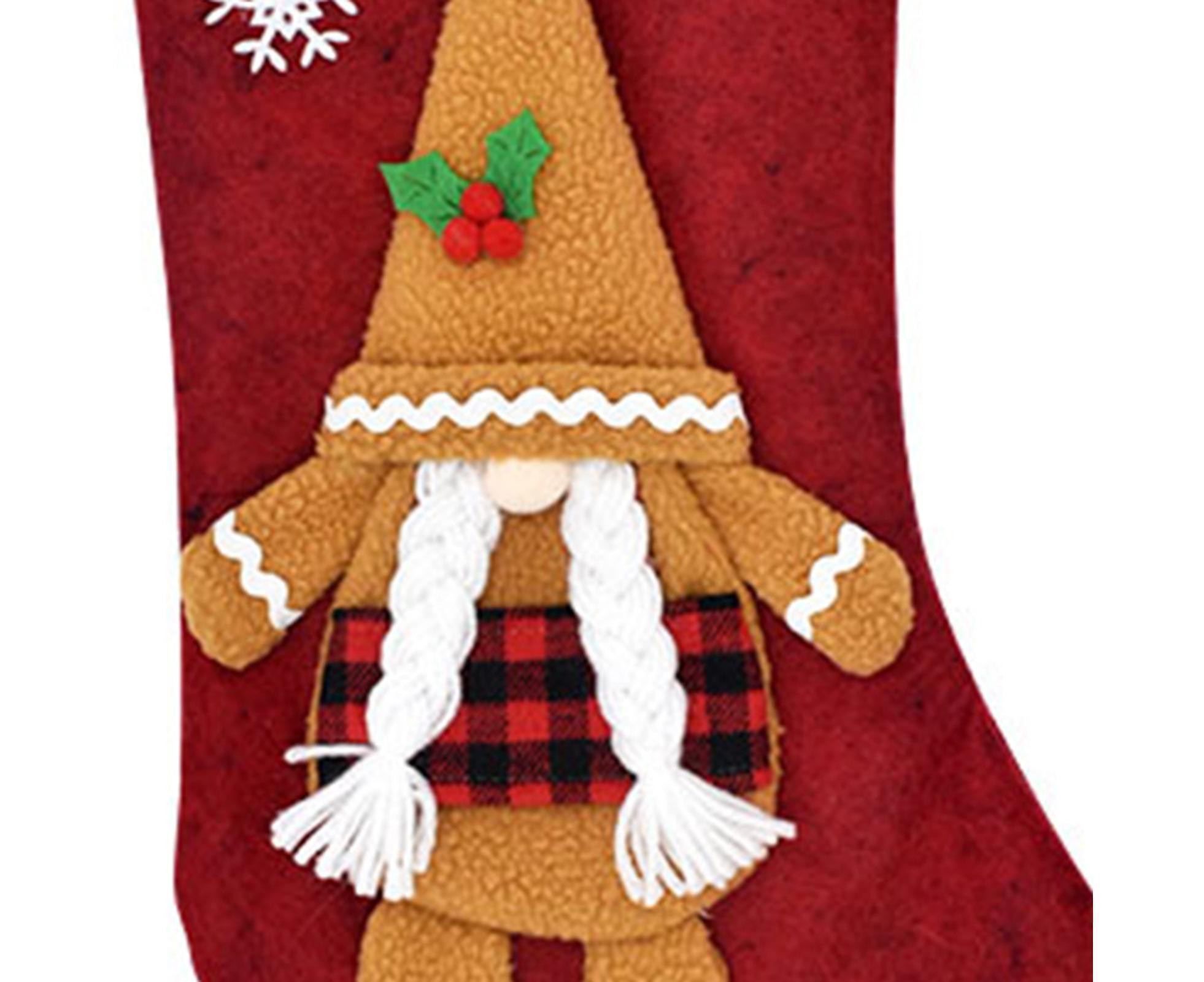 Plaid Patchwork Xmas Stocking with Lanyard-Red - Image 2