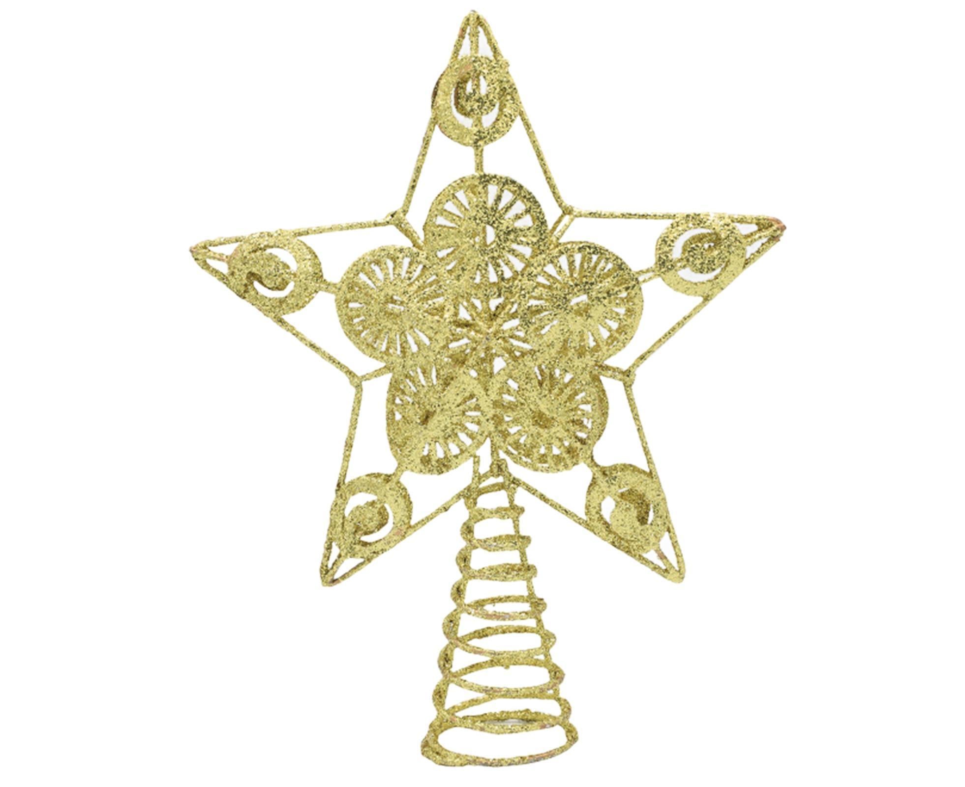 Xmas Glitter Five-pointed Star Tree Topper-Golden - Image 1