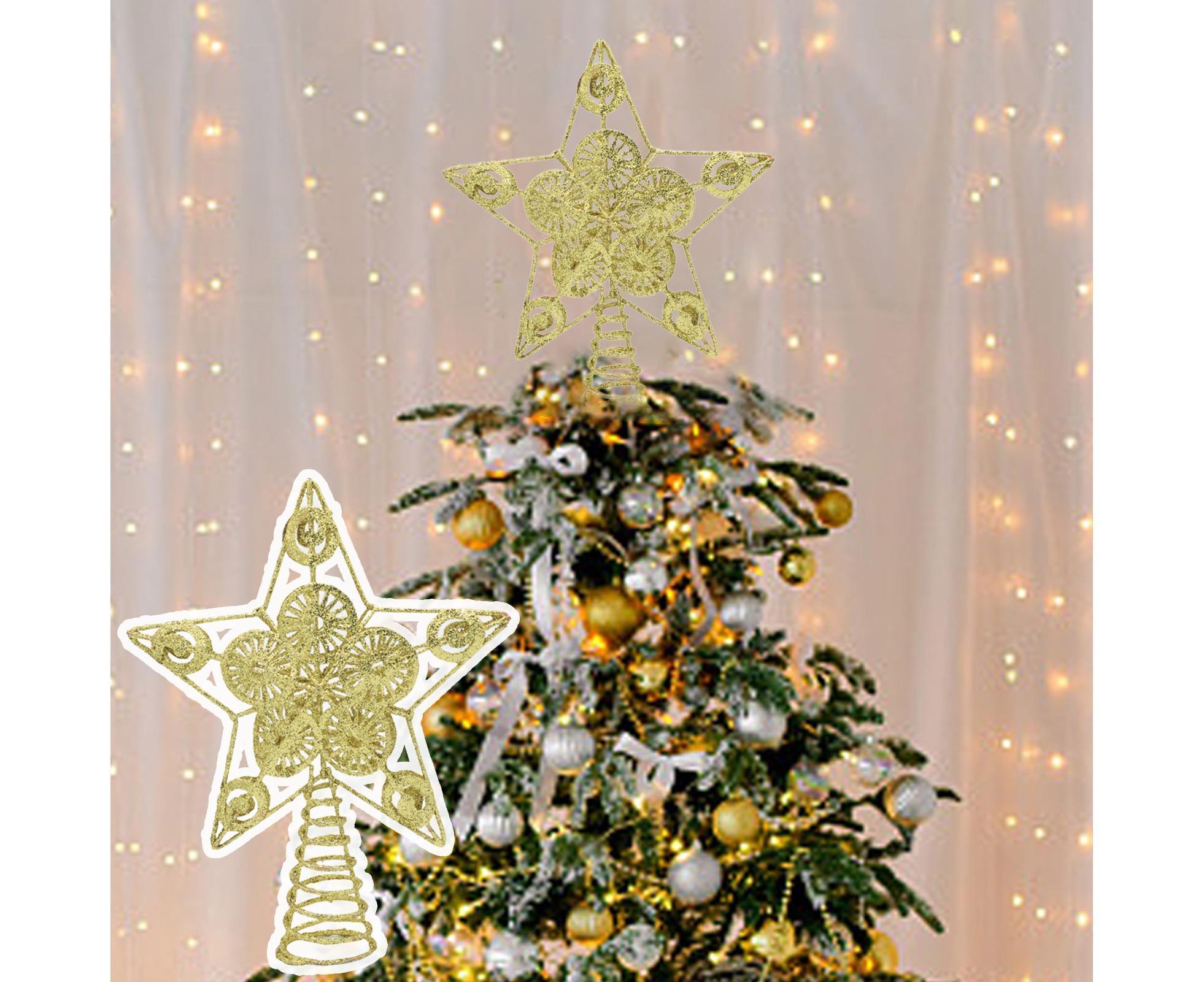 Xmas Glitter Five-pointed Star Tree Topper-Golden - Image 3
