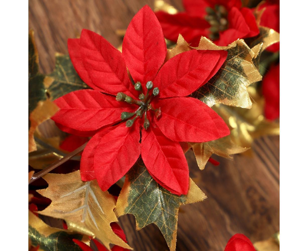 1.8m Artificial Christmas Red Flower Cane Vine Rattan Home Garden Xmas Decor-Golden+Red - Image 5