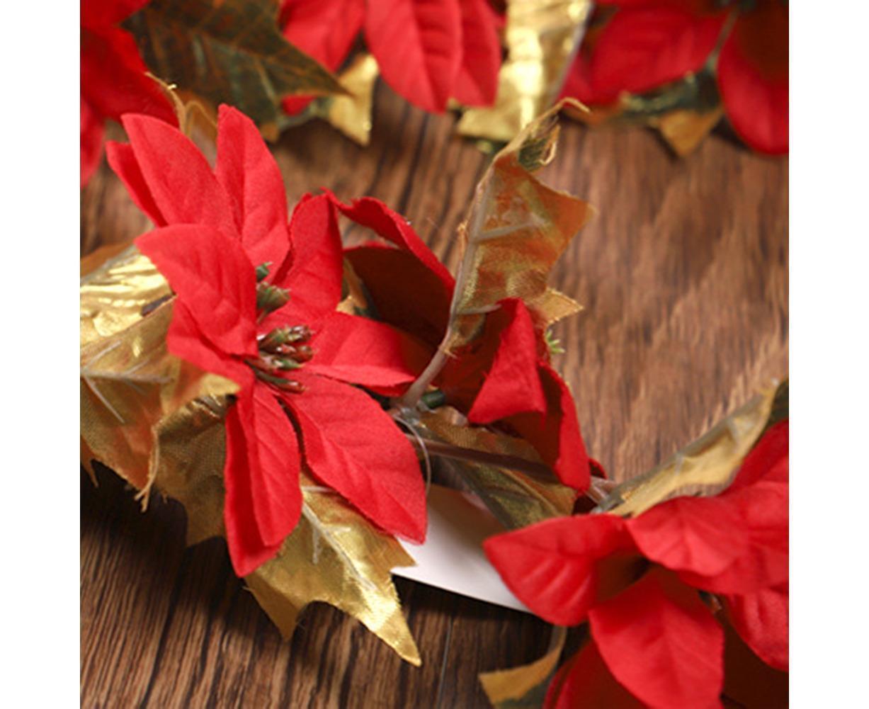 1.8m Artificial Christmas Red Flower Cane Vine Rattan Home Garden Xmas Decor-Golden+Red - Image 6