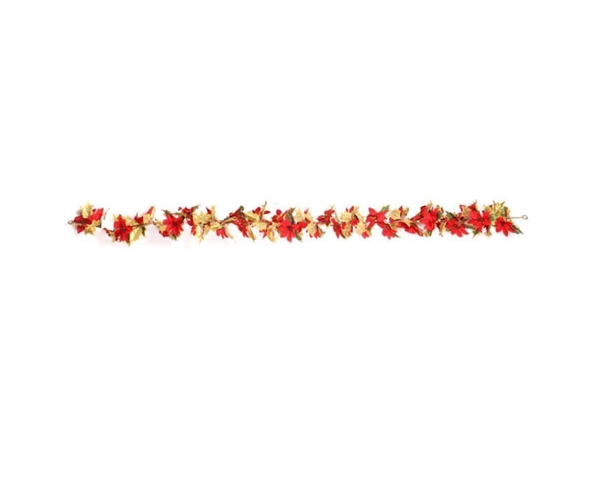 1.8m Artificial Christmas Red Flower Cane Vine Rattan Home Garden Xmas Decor-Golden+Red - Image 8