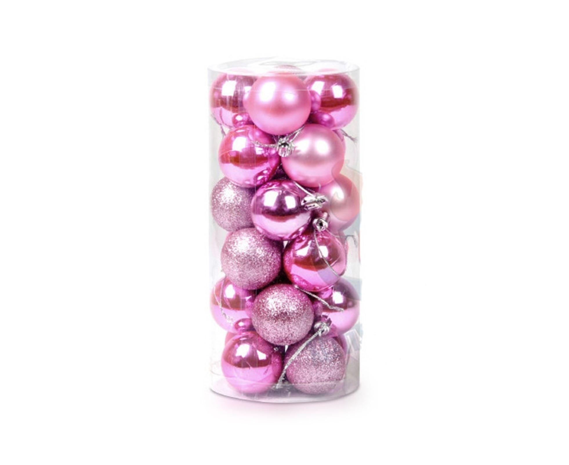 24Pcs Christmas Balls Glitter Anti-fade Plastic Christmas Tree Decor Balls for Home-Pink Red 4cm - Image 1