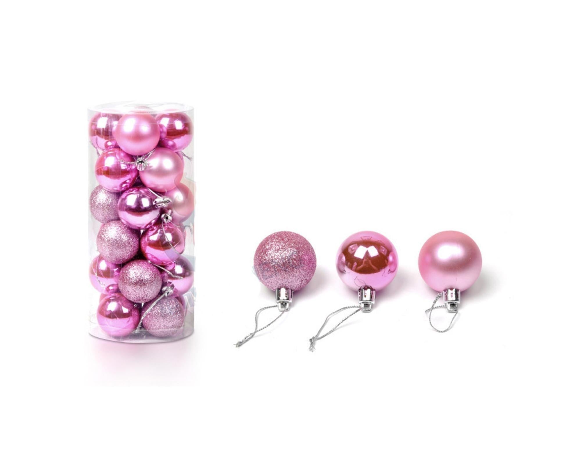 24Pcs Christmas Balls Glitter Anti-fade Plastic Christmas Tree Decor Balls for Home-Pink Red 4cm - Image 2