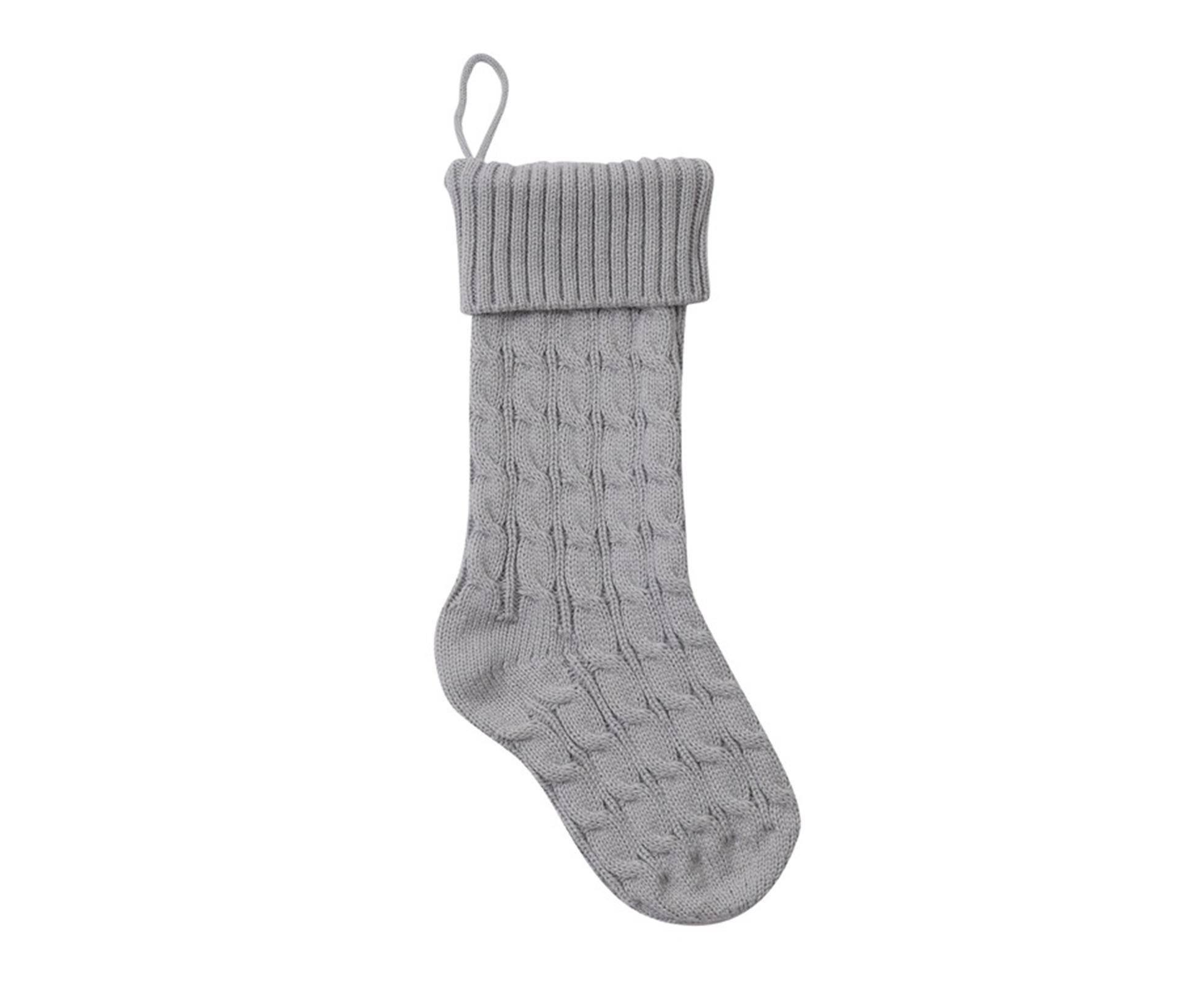 Christmas Sock Twist Pattern Knitted Large Capacity Hanging Stocking for Festival Party-Silver Gray - Image 1