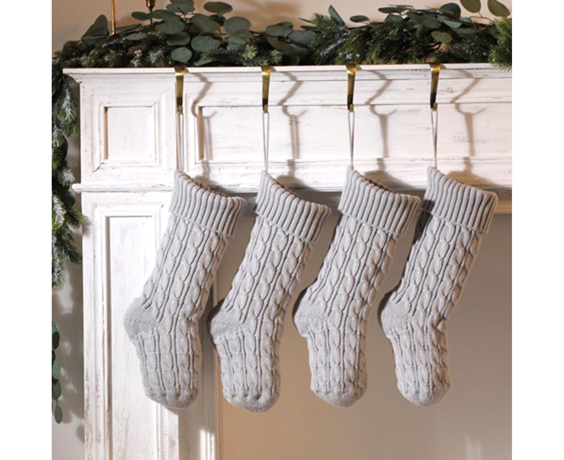 Christmas Sock Twist Pattern Knitted Large Capacity Hanging Stocking for Festival Party-Silver Gray - Image 2