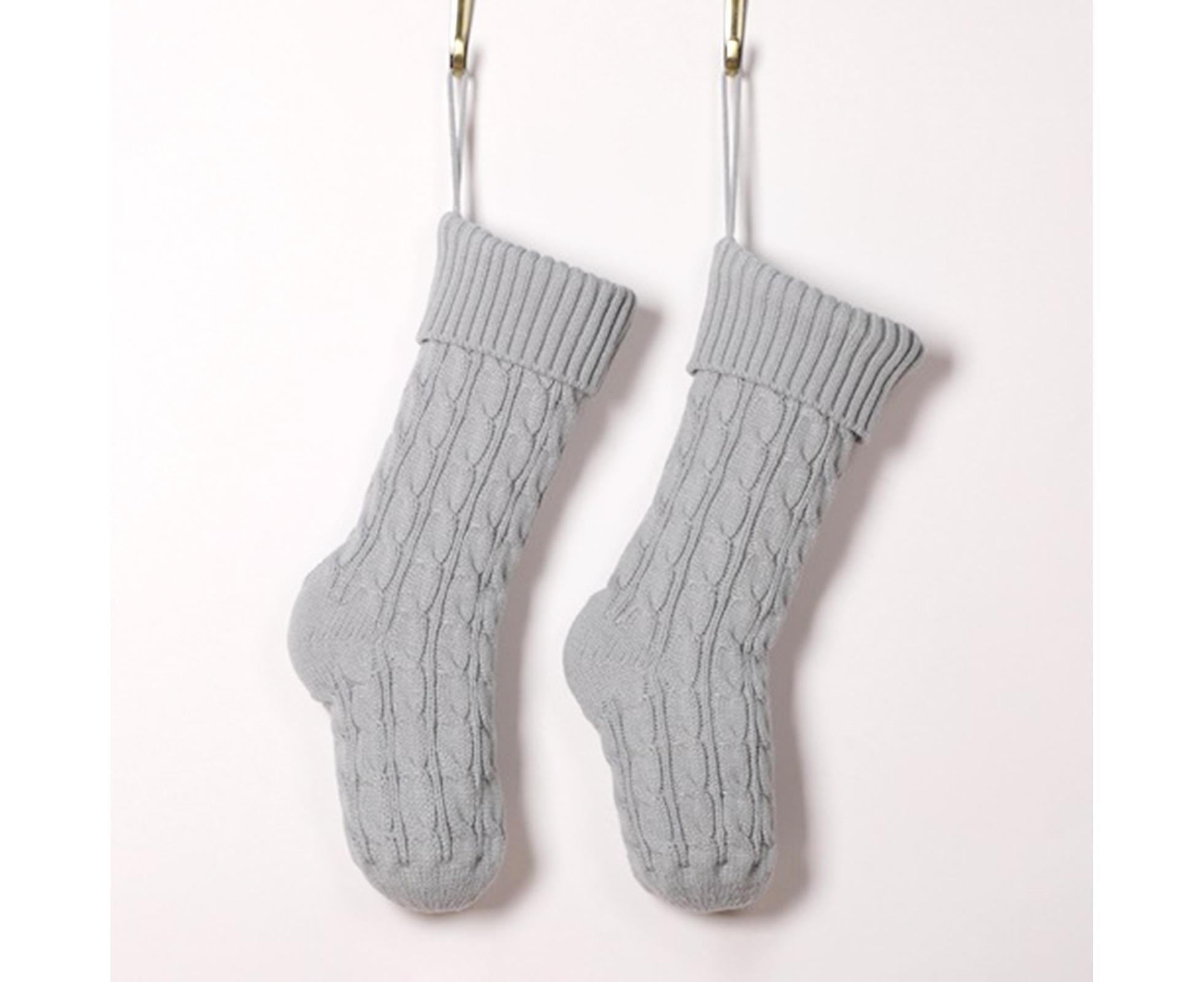 Christmas Sock Twist Pattern Knitted Large Capacity Hanging Stocking for Festival Party-Silver Gray - Image 3