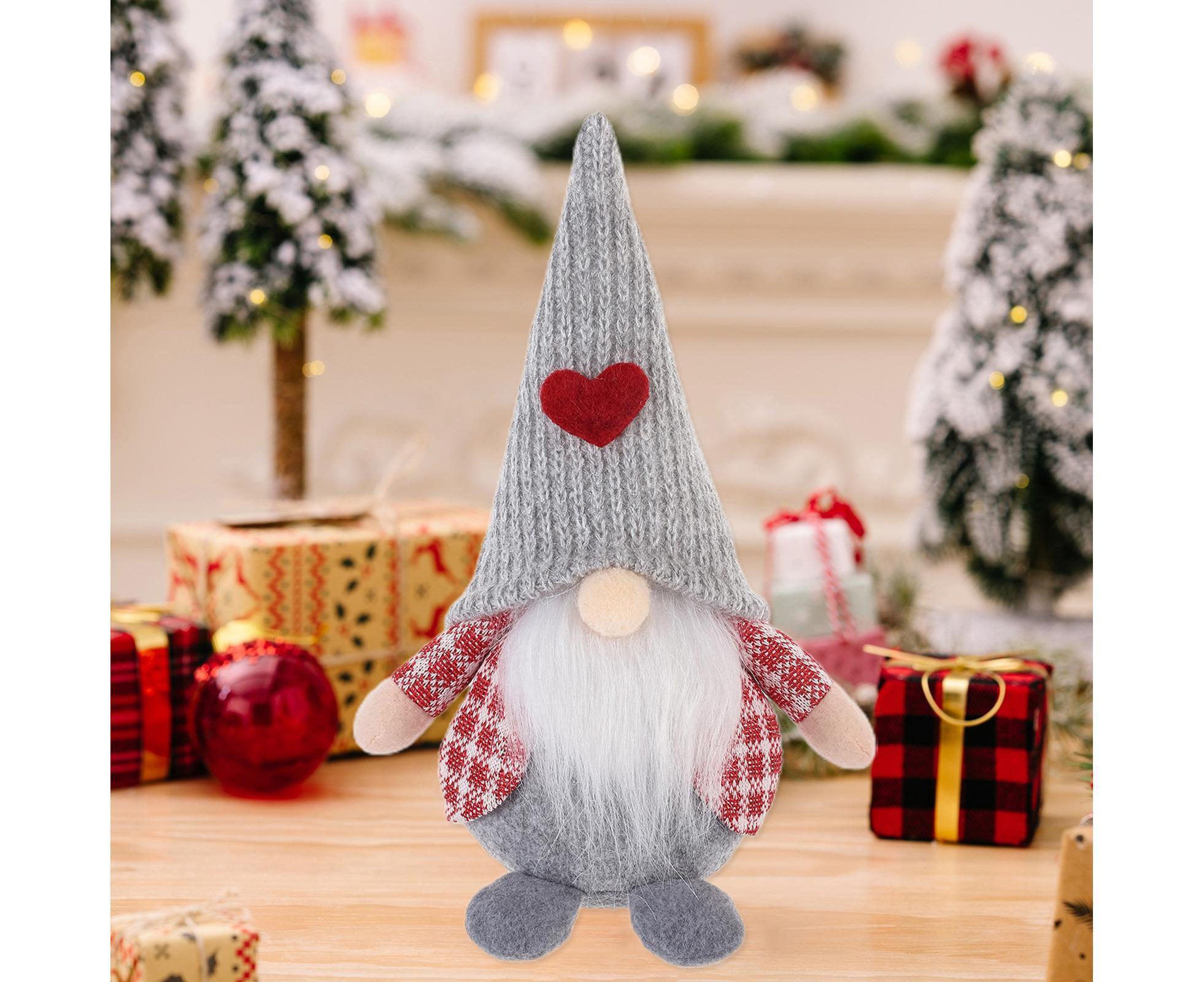 Xmas Faceless Doll Plaid Long Hat-Grey - Image 2