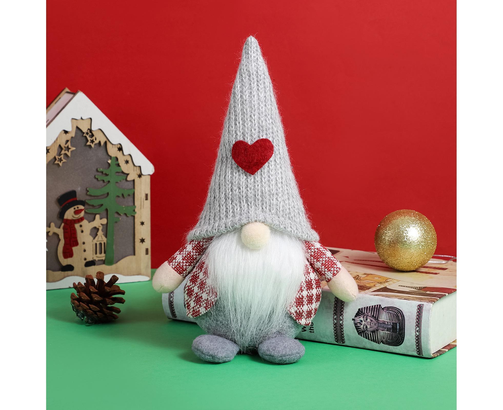 Xmas Faceless Doll Plaid Long Hat-Grey - Image 4