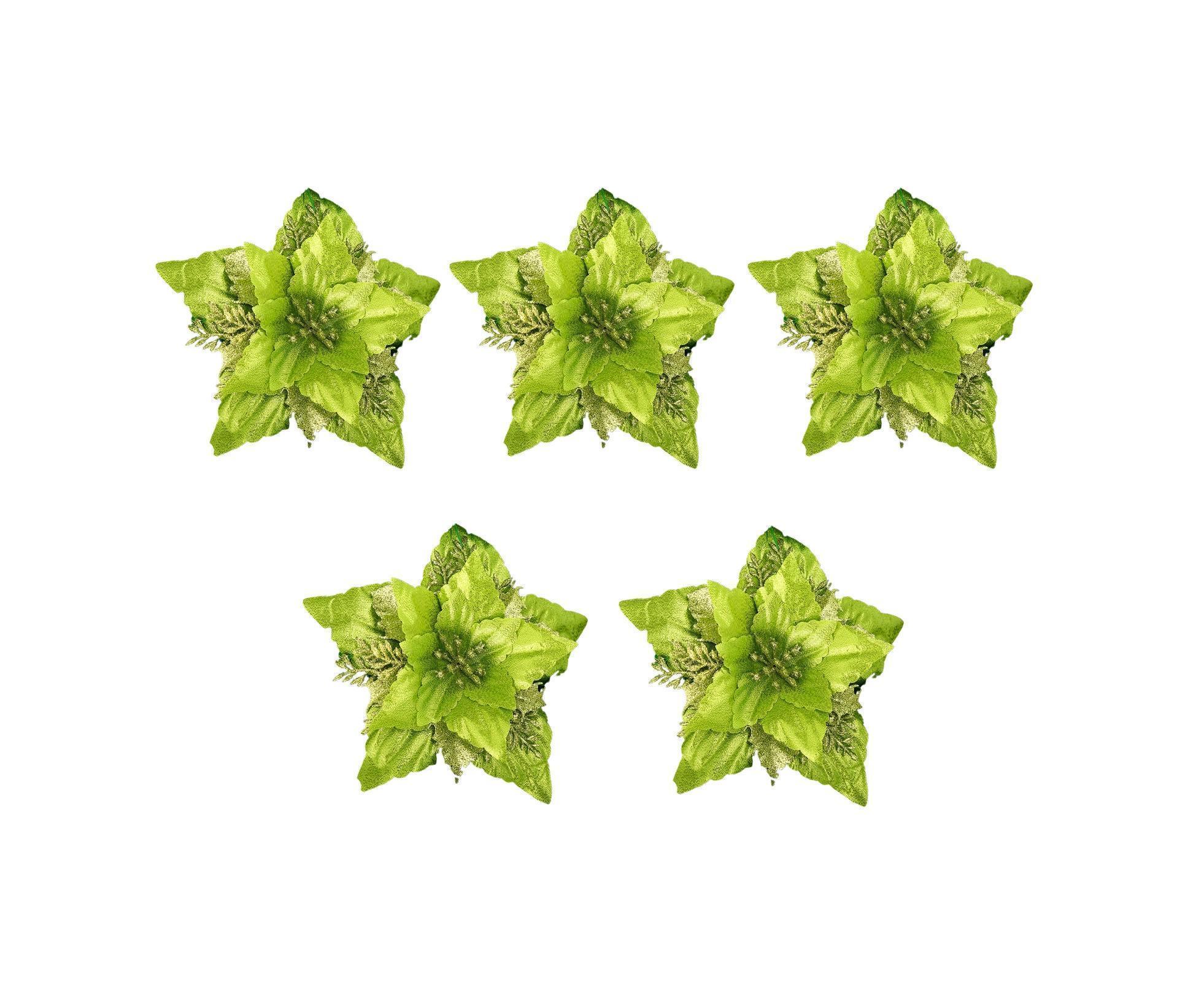5Pcs Artificial Xmas Flower Leaves-Army Green - Image 1