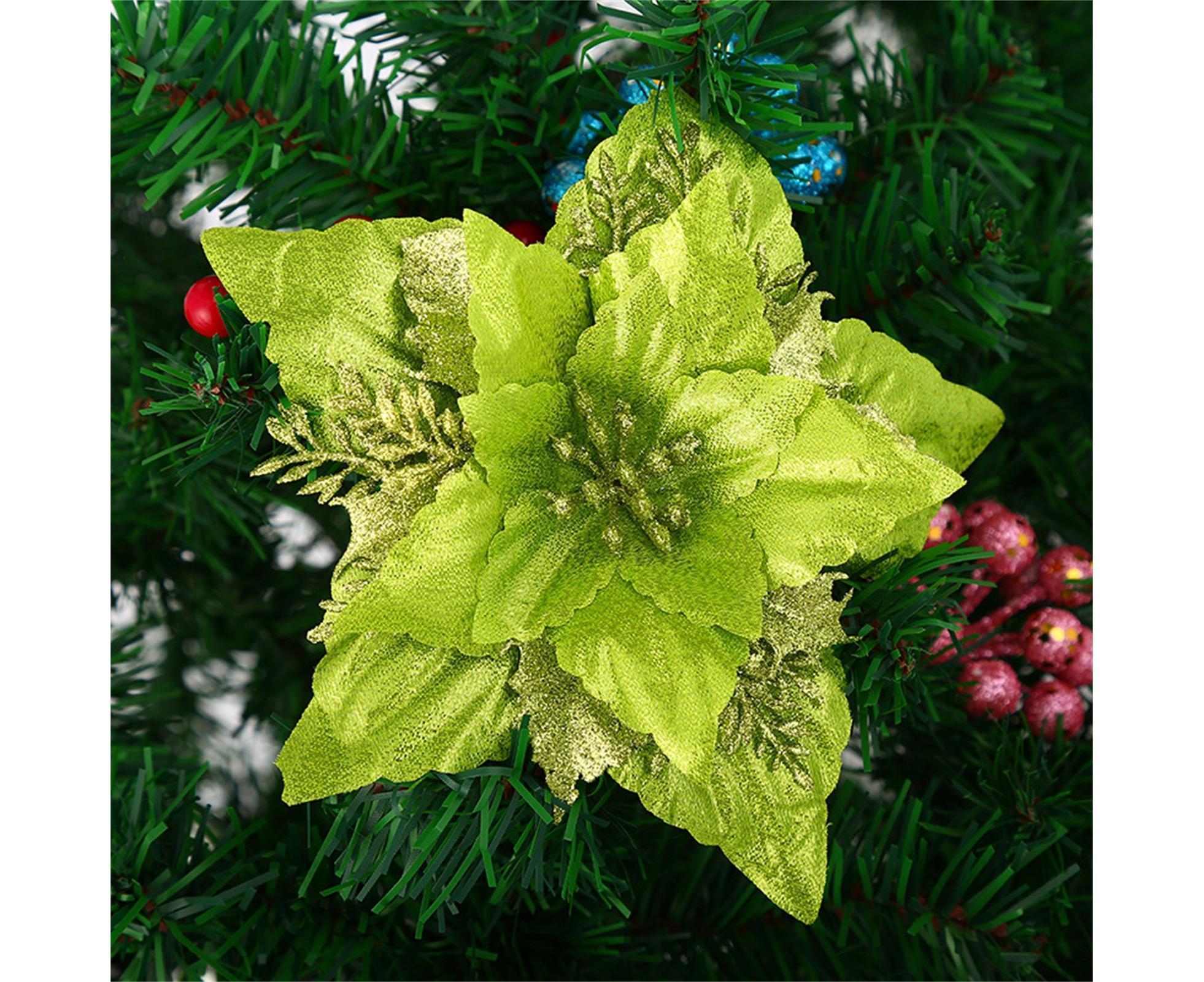 5Pcs Artificial Xmas Flower Leaves-Army Green - Image 2