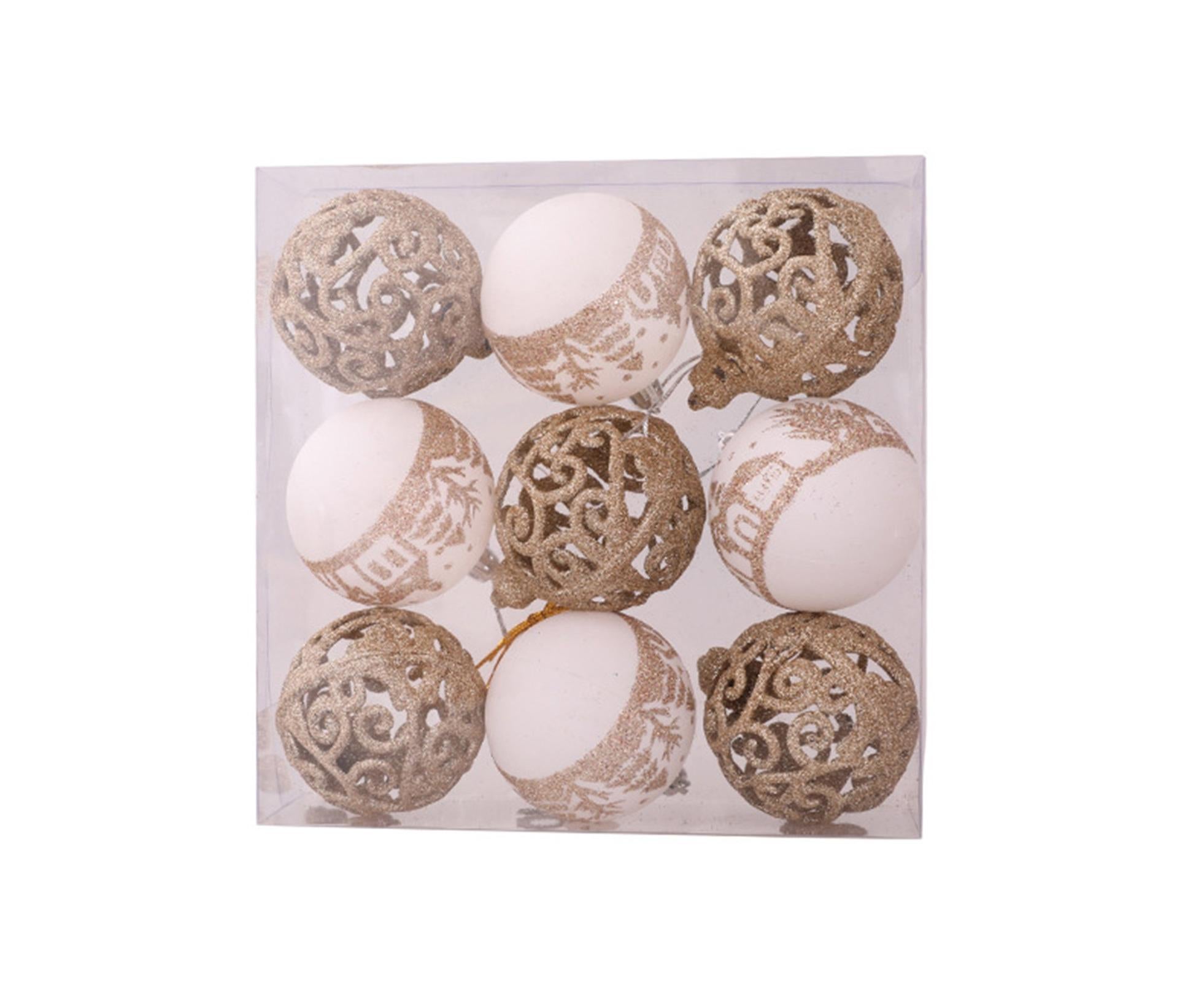9Pcs Glitter Xmas Balls Pendant-Champaign Gold - Image 1