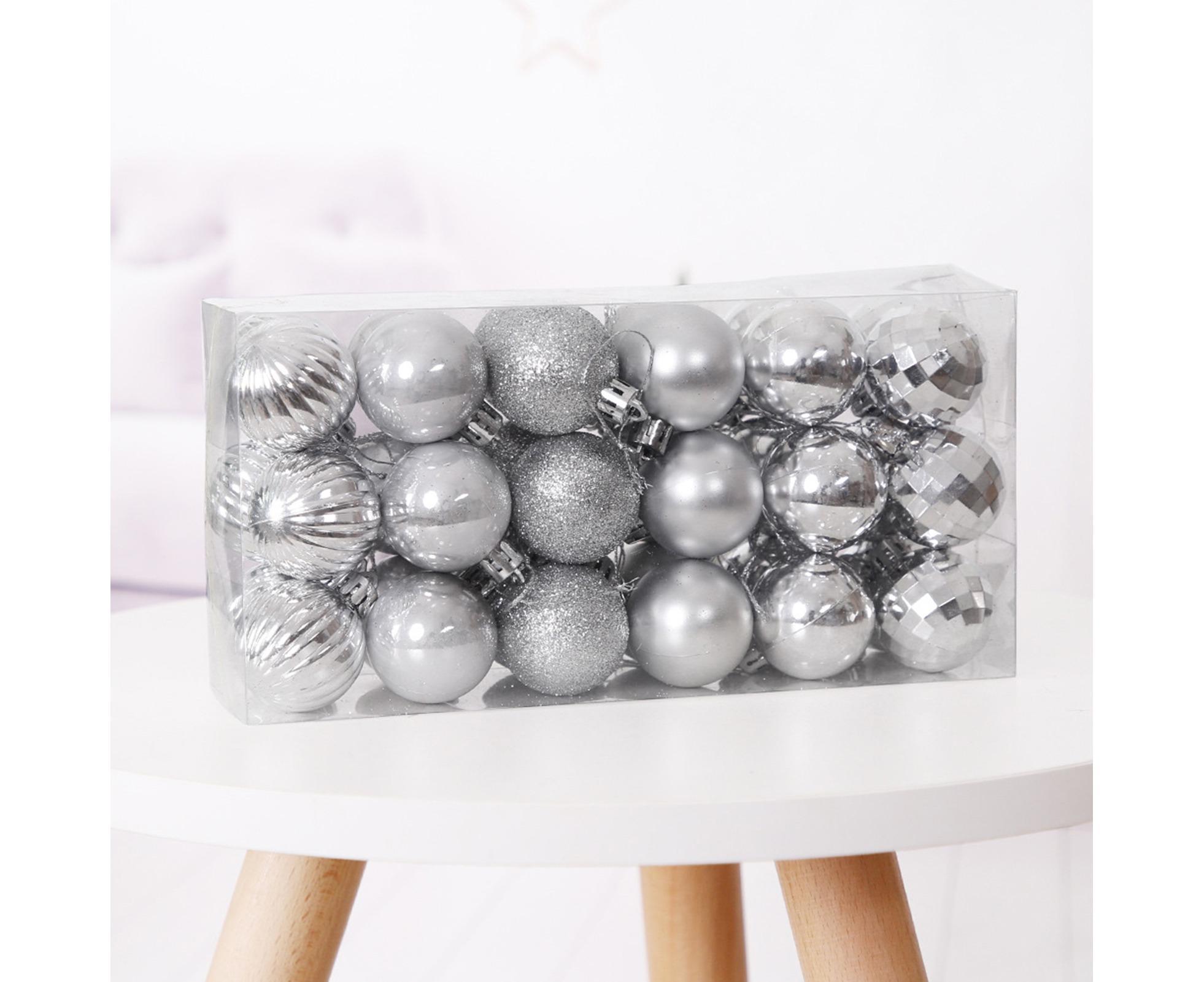 36Pcs Xmas Glitter Ball Decor-Silver - Image 2