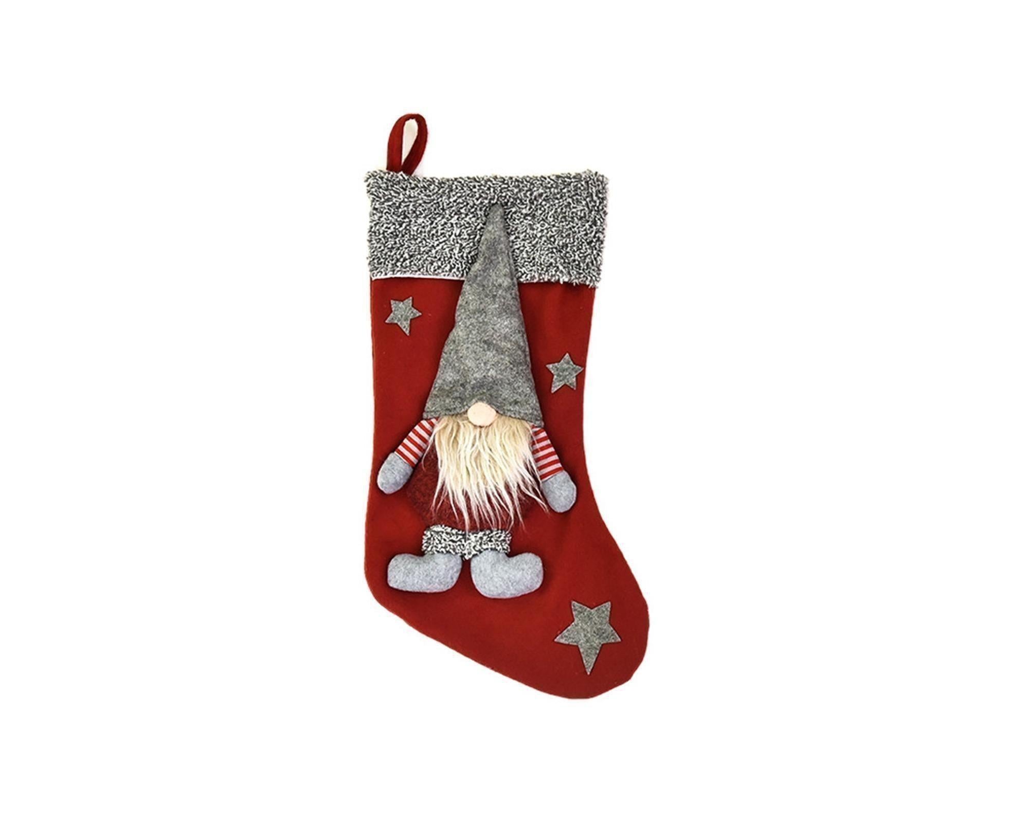Doll Design Christmas Stocking with Lanyard Flannel New Year Candy Xmas Stocking Tree Decoration-Red - Image 1
