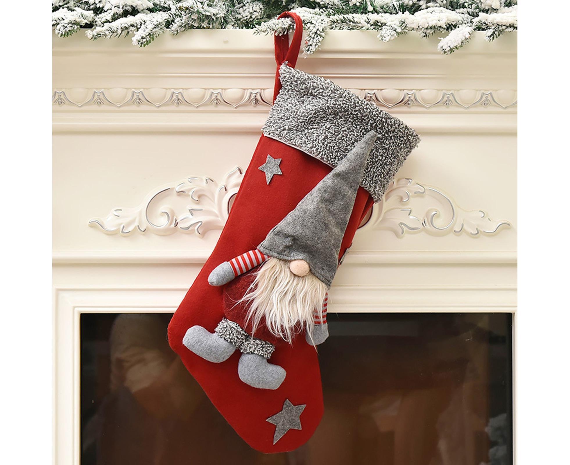Doll Design Christmas Stocking with Lanyard Flannel New Year Candy Xmas Stocking Tree Decoration-Red - Image 2